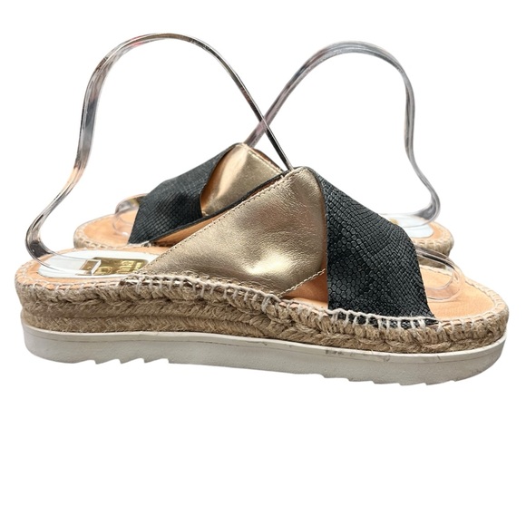Kanna Sandals Women's 38 Espadrille Criss‎ Cross Slip-On Comfort Black Gold Tone - Picture 1 of 9